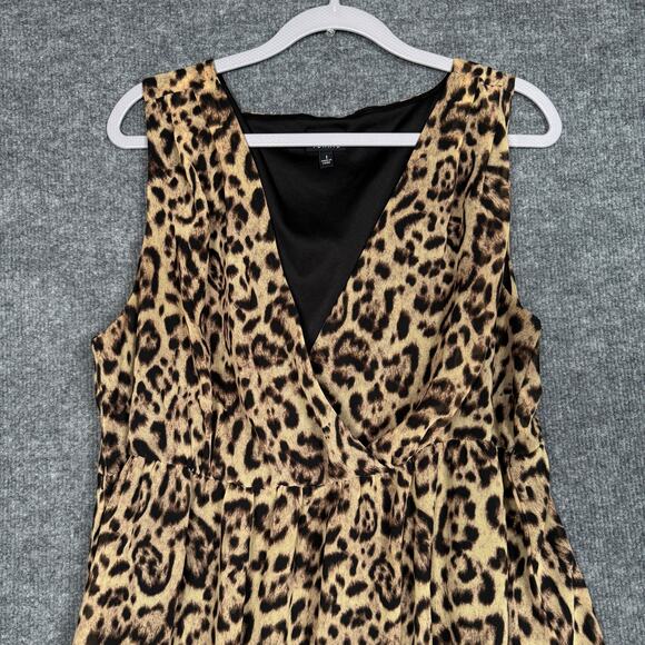 Torrid Sz 1 Leopard Print  Faux Wrap Shift Dress Yellow Asymmetrical Hem V Neck - Picture 2 of 12